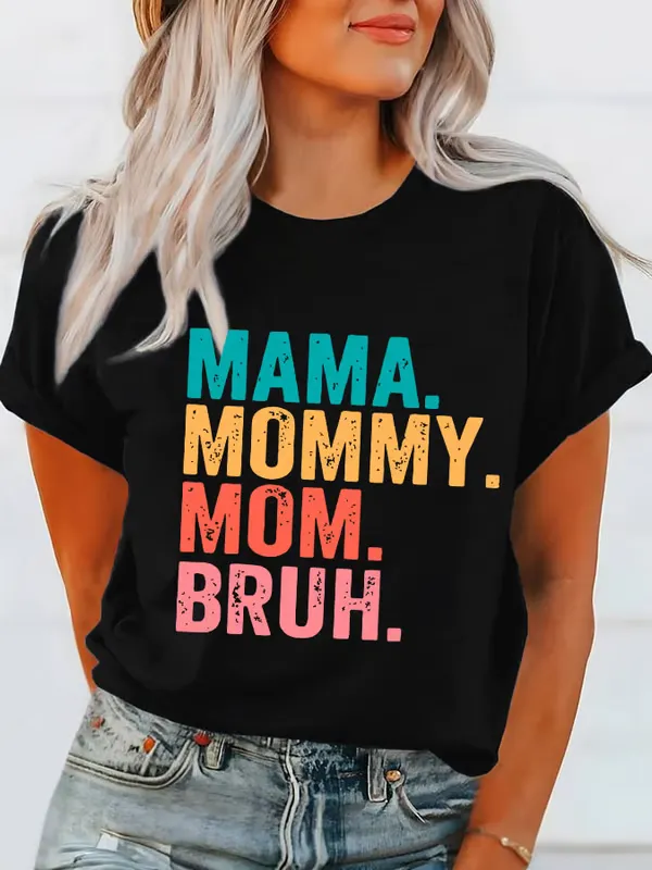 Women'S T-Shirt Women'S Mother'S Day Printed Crew Neck T-Shirt Cotton Short Sleeves Comfortable