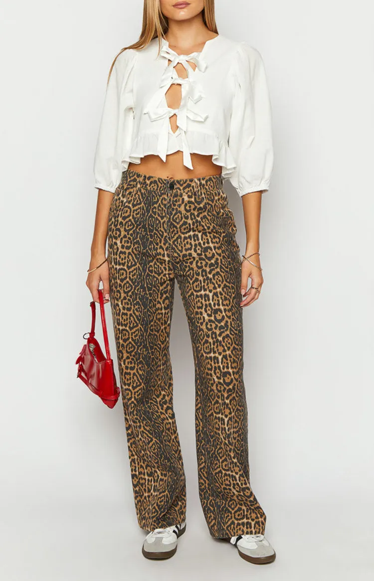 Leopard Print Wide Leg Jeans