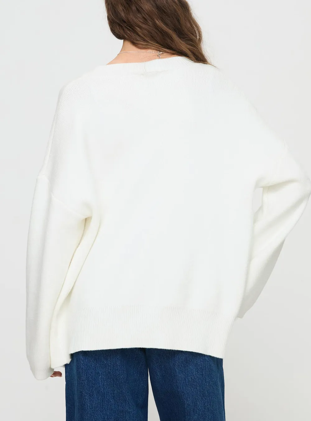 Deep Neck Cardigan White