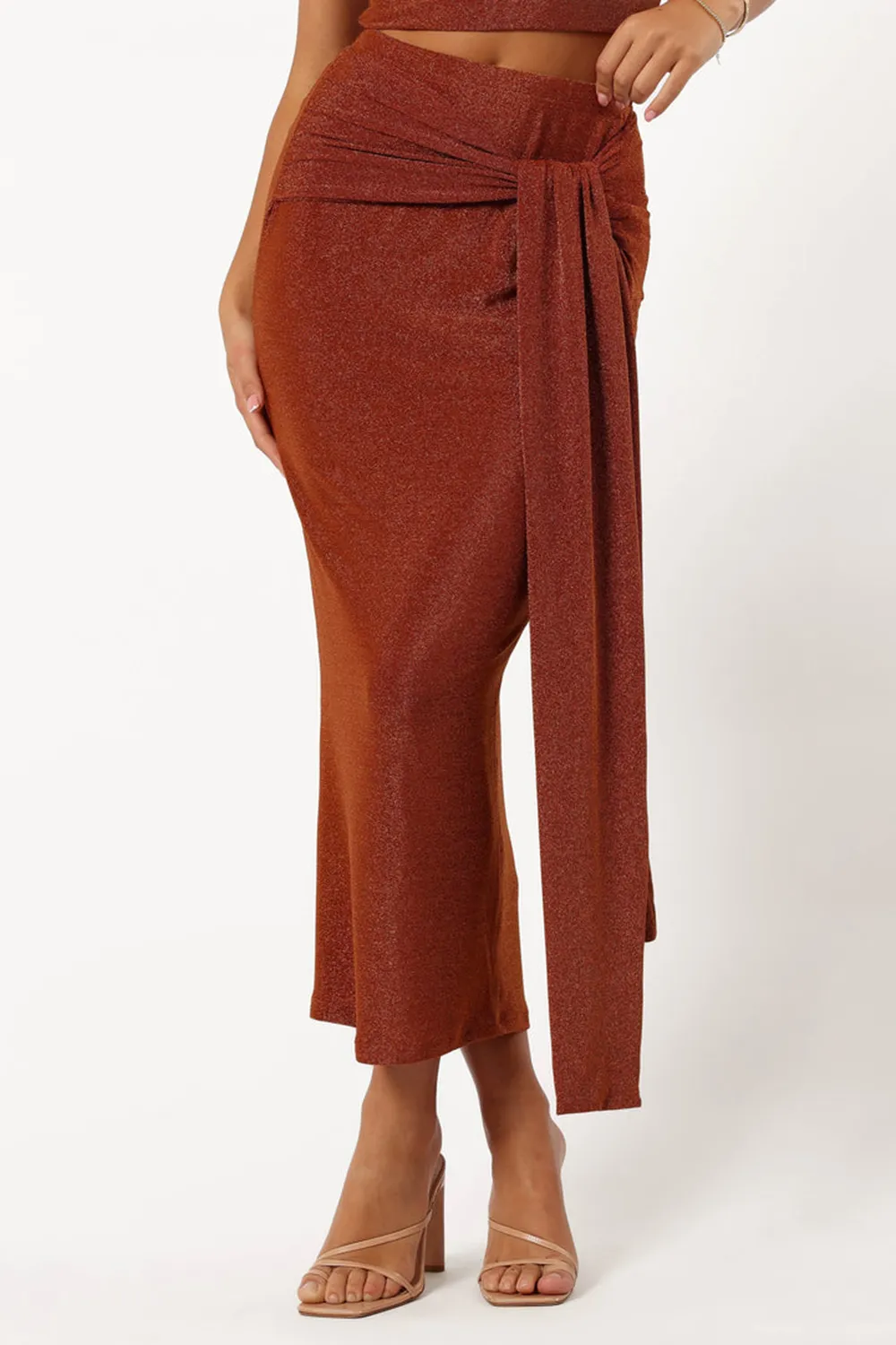 BRONZE SLIM FIT LONG SKIRT