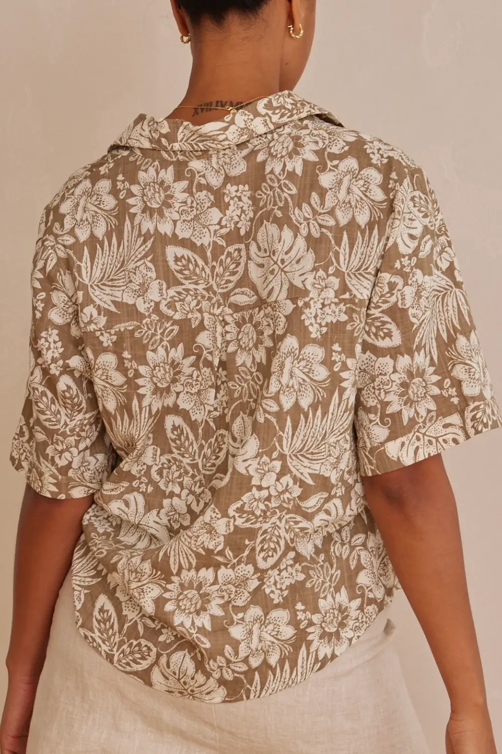 Taupe Tropicana Print Boxy Shirt