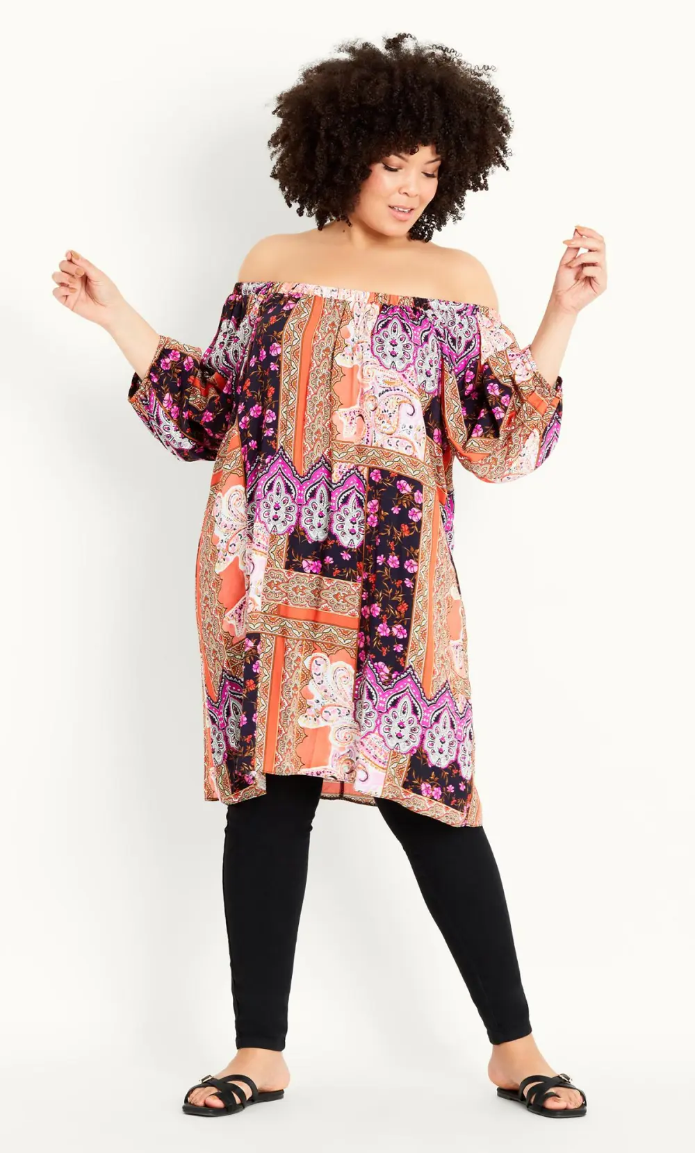 Evans Pink Paisley Floral Print Bardot Tunic Dress