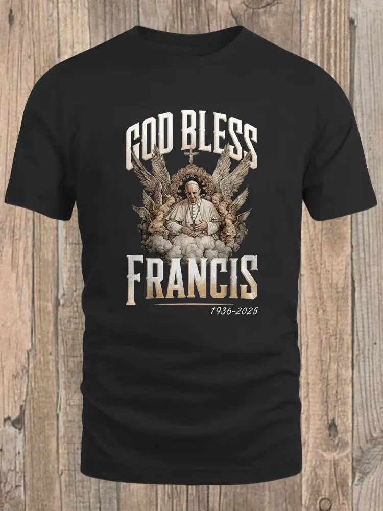 Men's God Bless PF Print Short Sleeve Round Neck Cotton T-Shirt