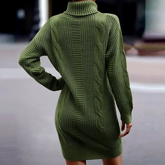 Women's Sweater Dress Knit Dress Jumper Dress Midi Dress Black Pink Army Green Long Sleeve Pure Color Knit Fall Winter Autumn Turtleneck Knitwear Fall Dress Loose Fit 2023 S M L XL