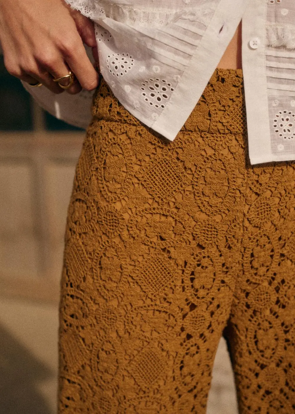 Hollow Solid Color Lace Trousers