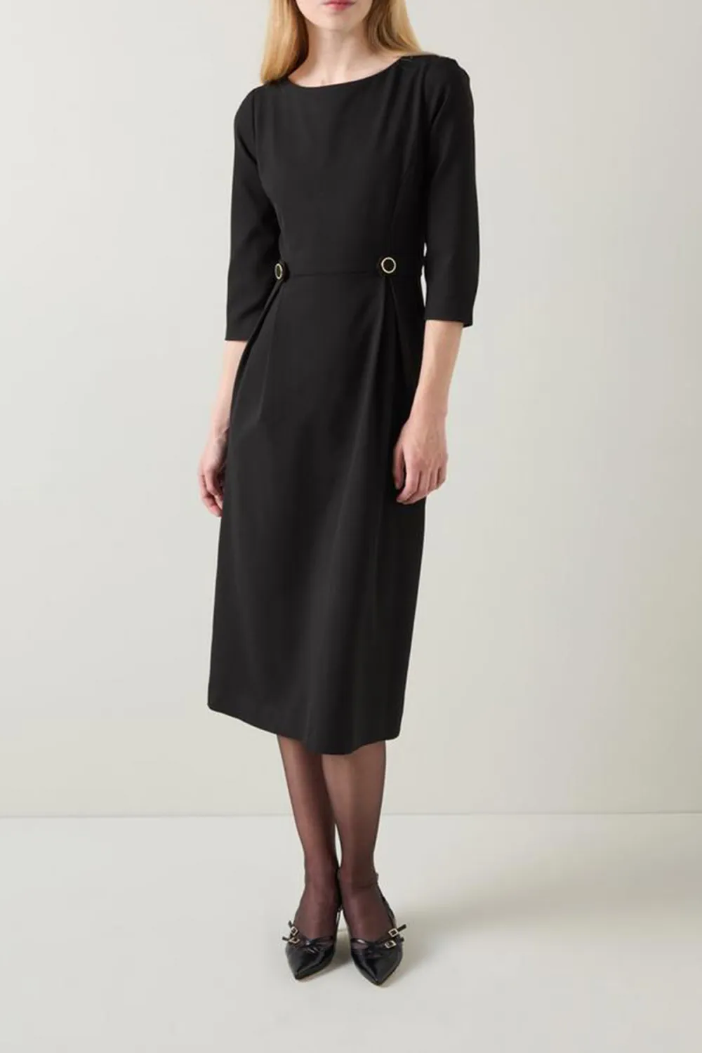 Black Belt Detail Midi Dress