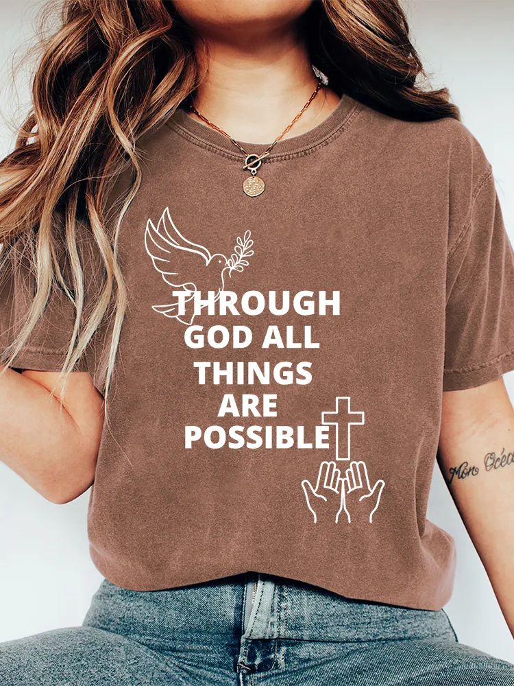 Women'S Through God All Things Are Possible Print T-Shirt