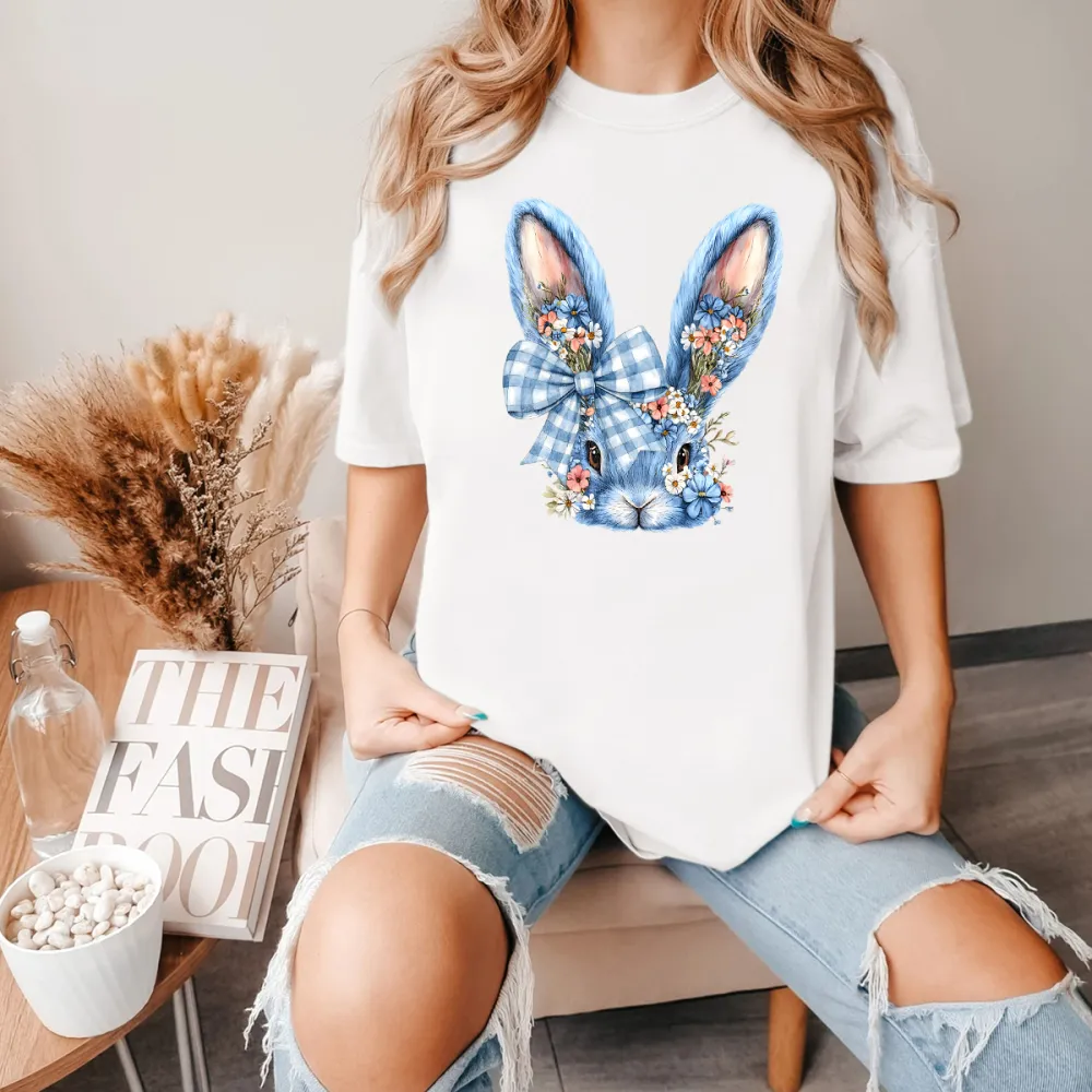 Happy Easter Printed Round Neck Short Sleeve T-Shirt