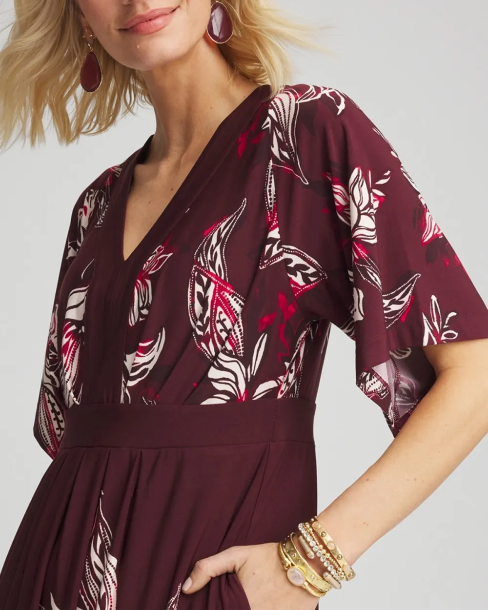 Floral Flutter-Sleeve Maxi Dress