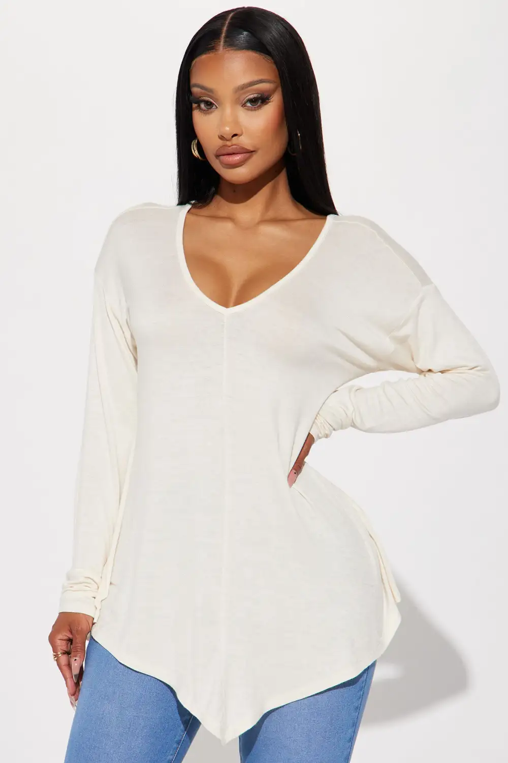 Victoria V-Neck Top - Cream
