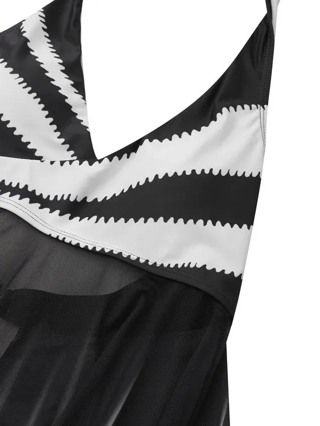 Casual Abstract Printing V Neck Swimdress Two-Piece Set