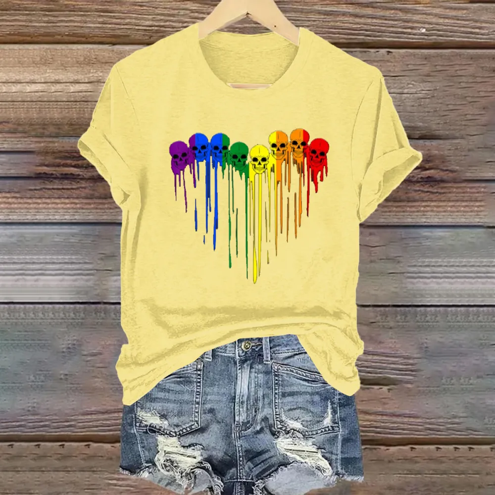 Women'S LGBT Gay Pride Skull Rainbow Heart LGBT Support T Shirt