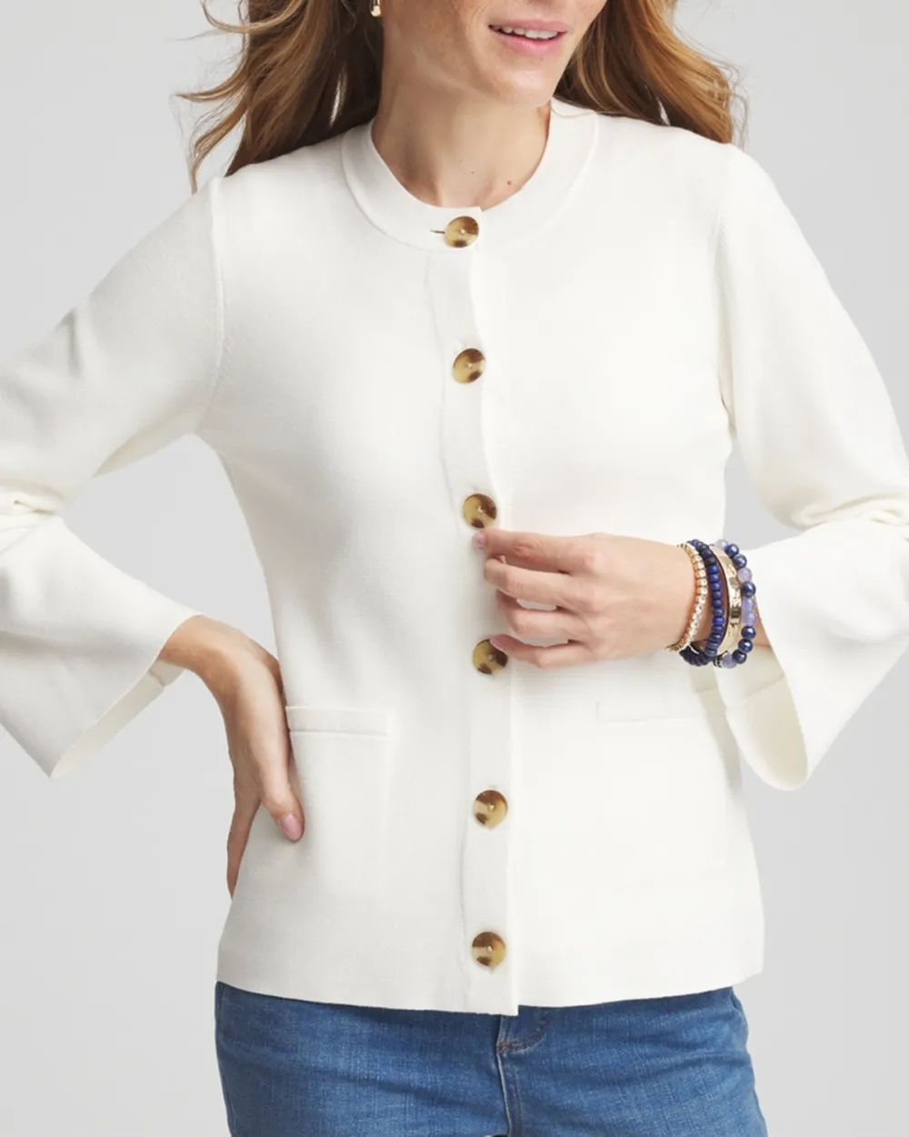 Faux Horn Button-Up Cardigan