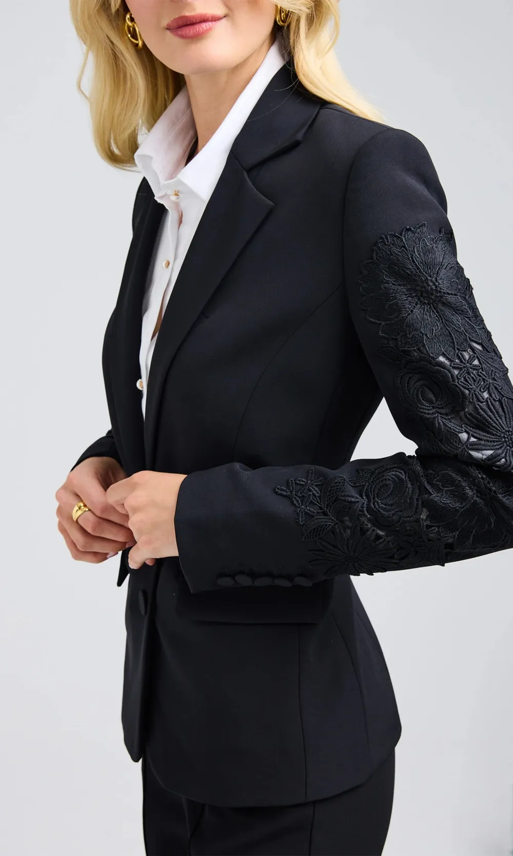 Lace Button Lapel Blazer
