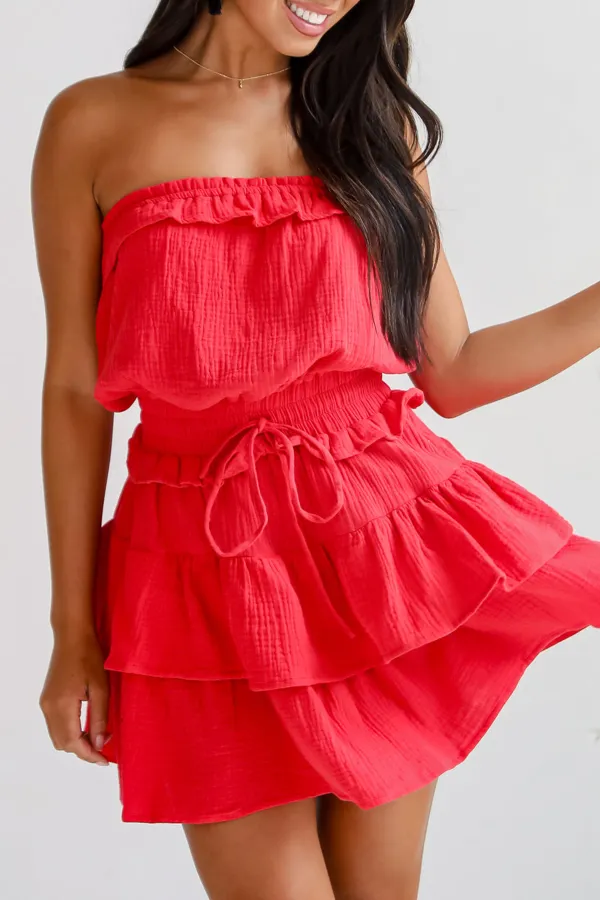 On The Sidelines Linen Strapless Mini Dress
