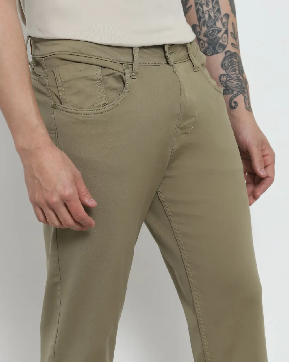 Classic Versatile And Comfortable Straight Light Olive Jeans