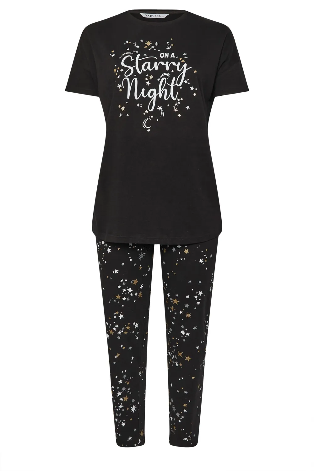 YOURS Curve Black 'On A Starry Night' Wide Leg Pyjama Gift Set