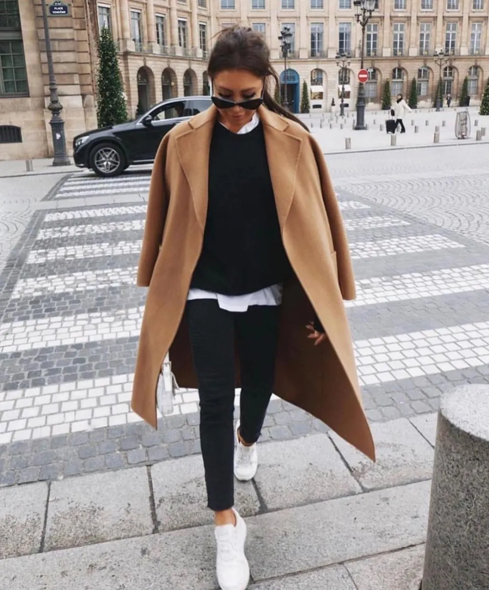 Women Fashion Lapel Pocket Pure Color Coat