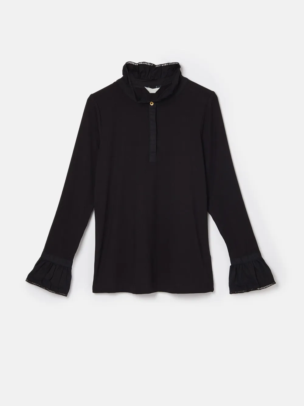 Black Long Sleeve Frilled Neck Top