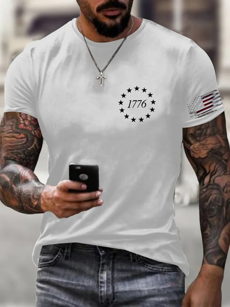 Men'S Shirt With National Flag 1776 Print Short-Sleeved T-Shirt