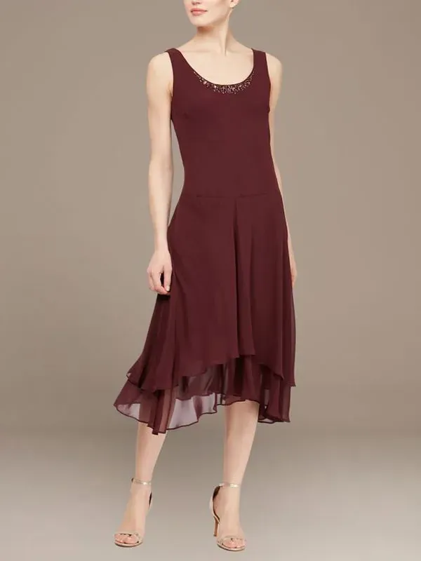 beaded chiffon tiered dress with matching jacket