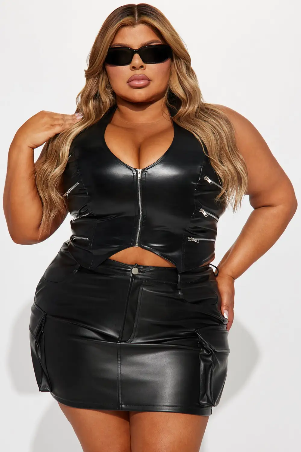 Off Roading Faux Leather Halter Top - Black