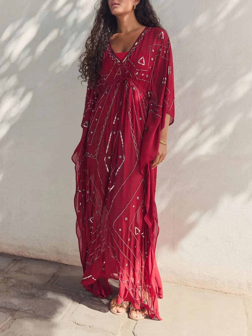 Red Decorative Long Cardigan