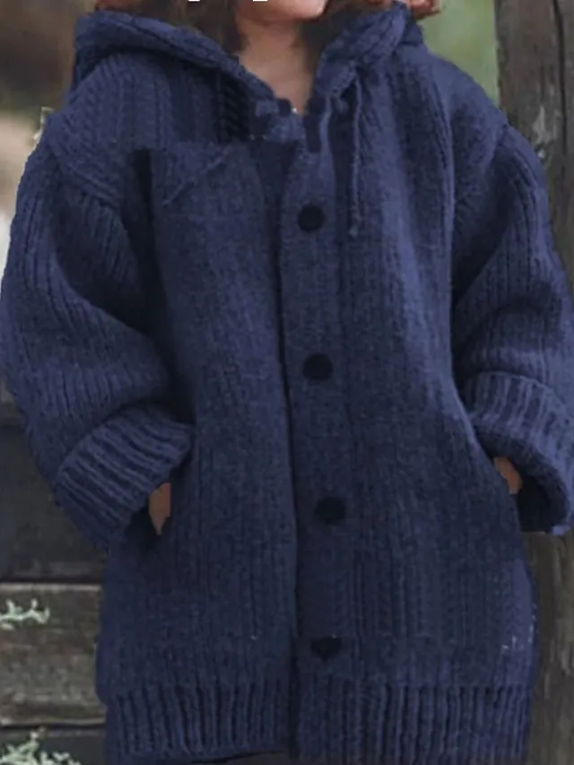 Women's Plus Size Winter Coat Coat Button Pocket Solid Color Outdoor Causal Long Sleeve Hooded Regular Winter Fall Green Black Blue L XL XXL 3XL 4XL