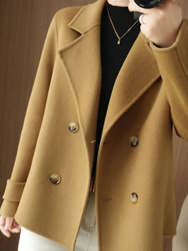 Women's Winter Blazer Coat Fall Double Breasted Lapel Jacket Wool Blend Short Coat with Pockets Warm Black White Camel