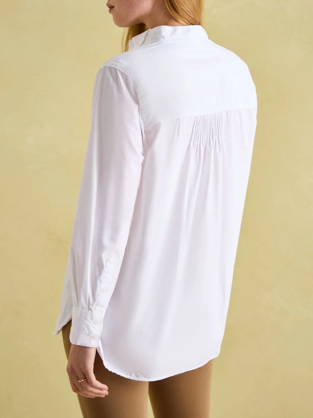 Long Sleeve White Pleated Tuxedo-Style Shirt