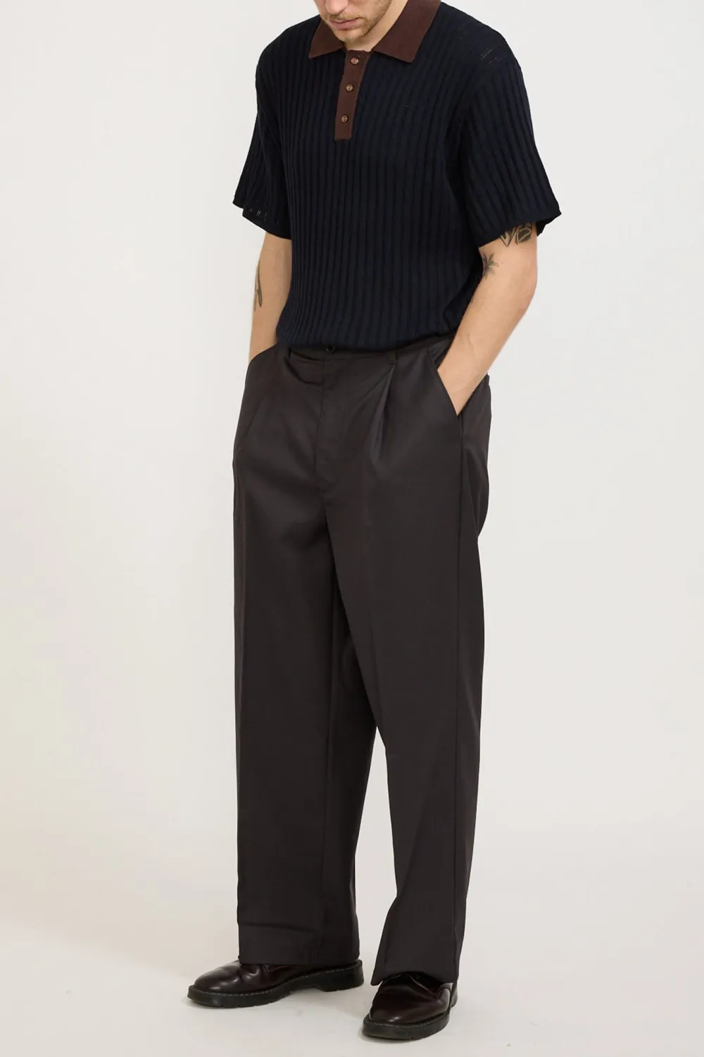 Black Polo Shirt With Brown Collar