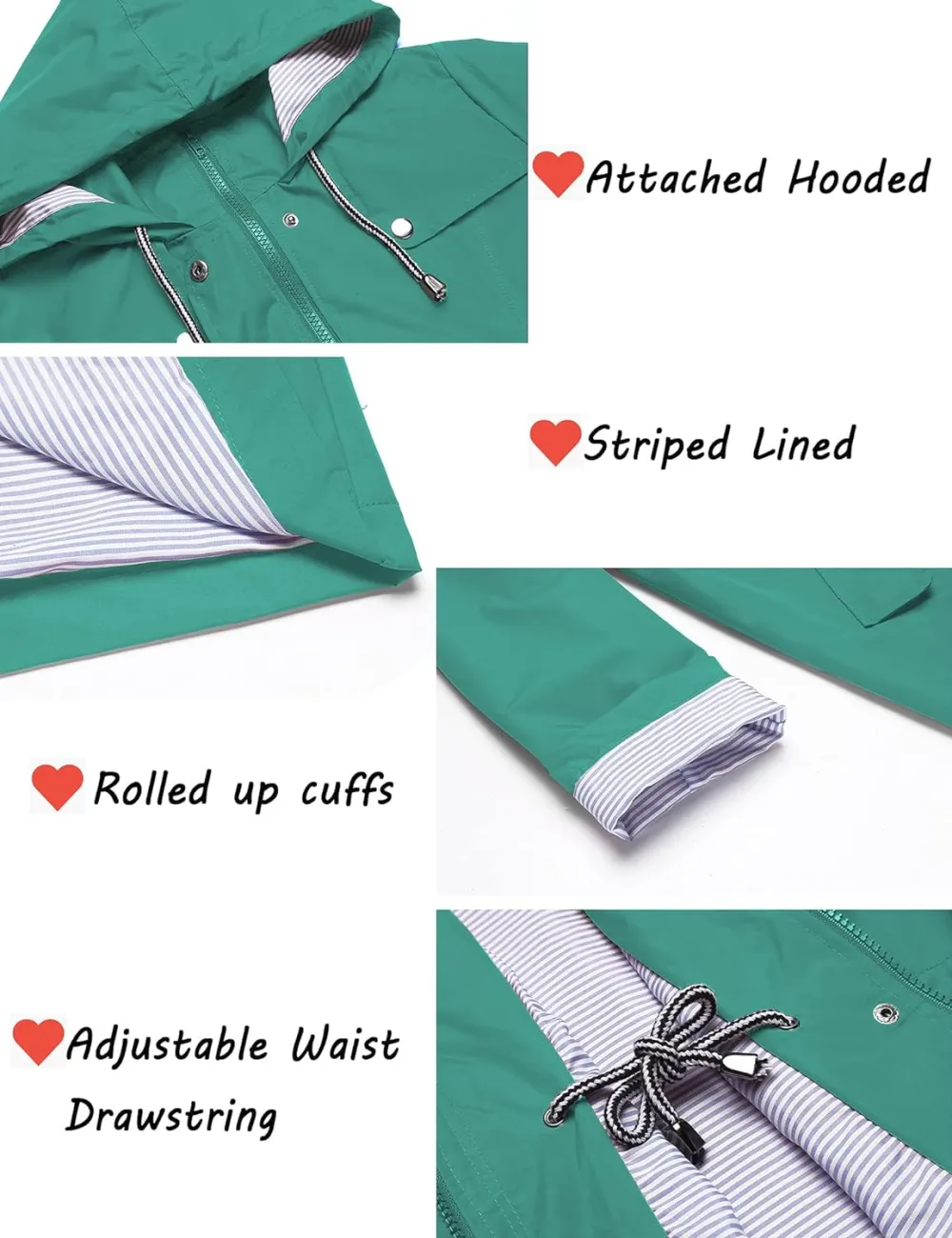 Womens Lightweight Hooded Waterproof Active Outdoor Rain Jacket S-XXL