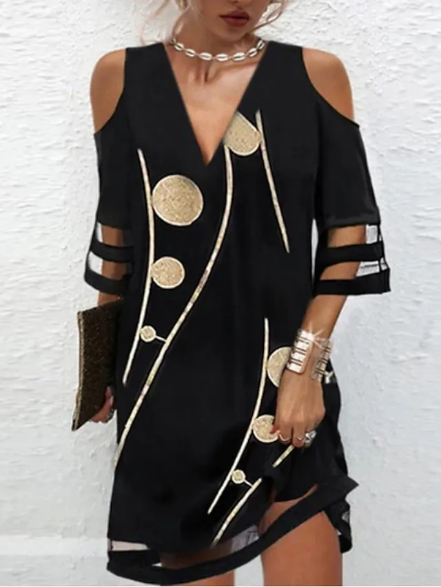 Women's Casual Dress Shift Dress Mini Dress Black White Red Half Sleeve Polka Dot Ruched Summer Spring V Neck Vacation Vacation Fall Dress Summer Dress 2023 S M L XL XXL 3XL