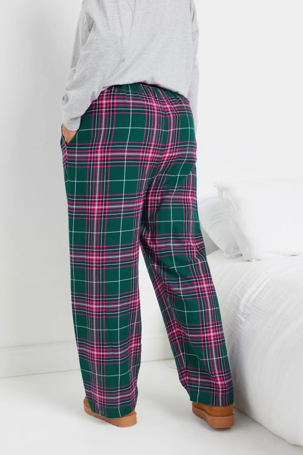 YOURS Curve Green & Pink Boyfriend Check Pyjama Bottoms