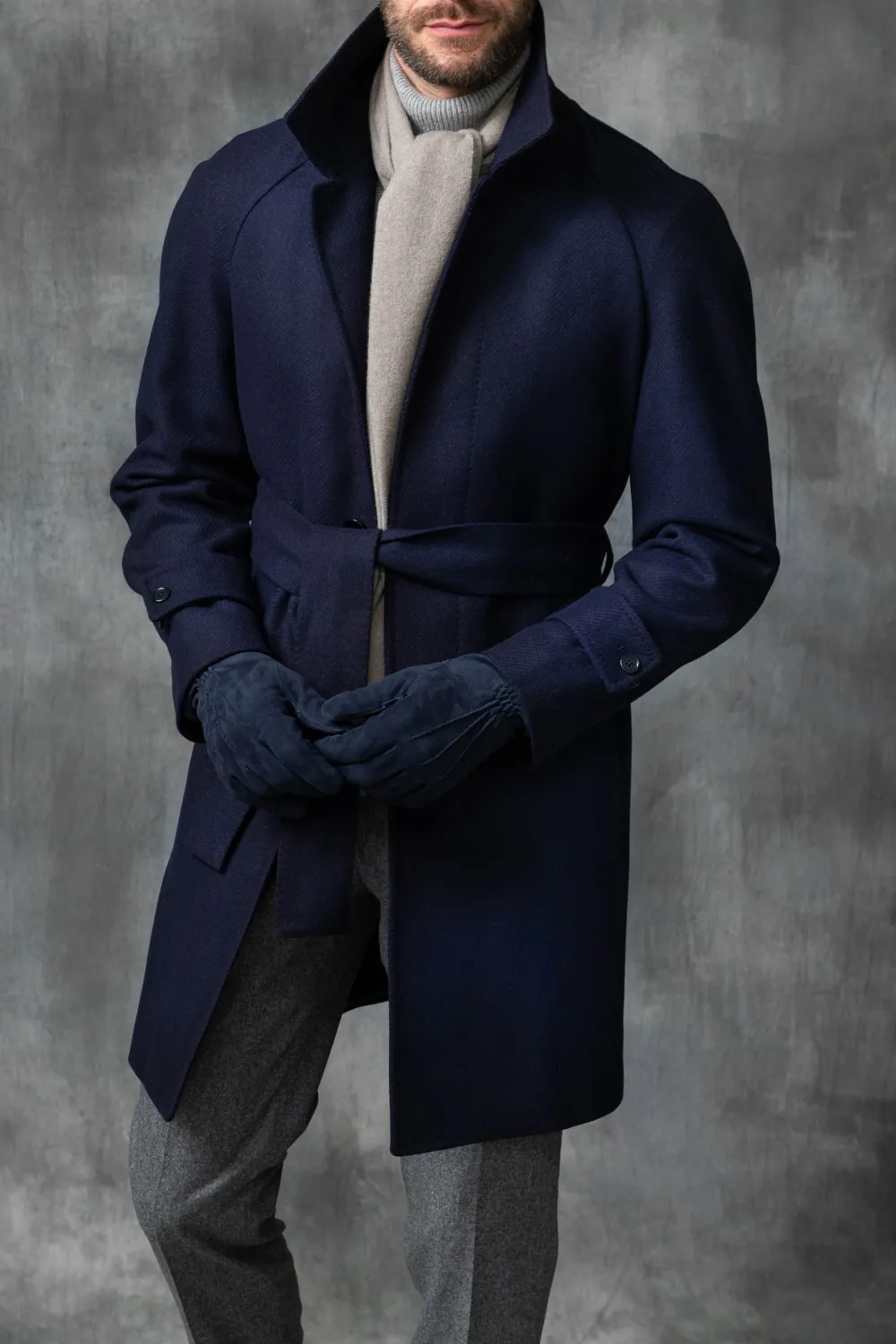 Blue Raglan Coat In  Wool