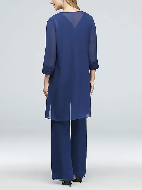 Lace-Detailed Georgette Three-Piece Pantsuit