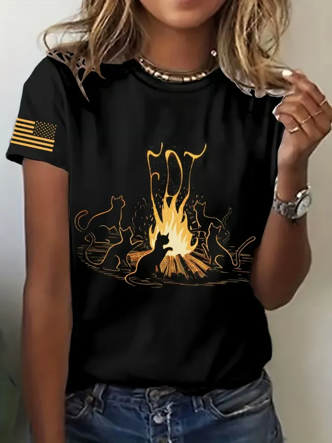 Women'S T-Shirt Women'S Cat FDT Printed Casual T-Shirt