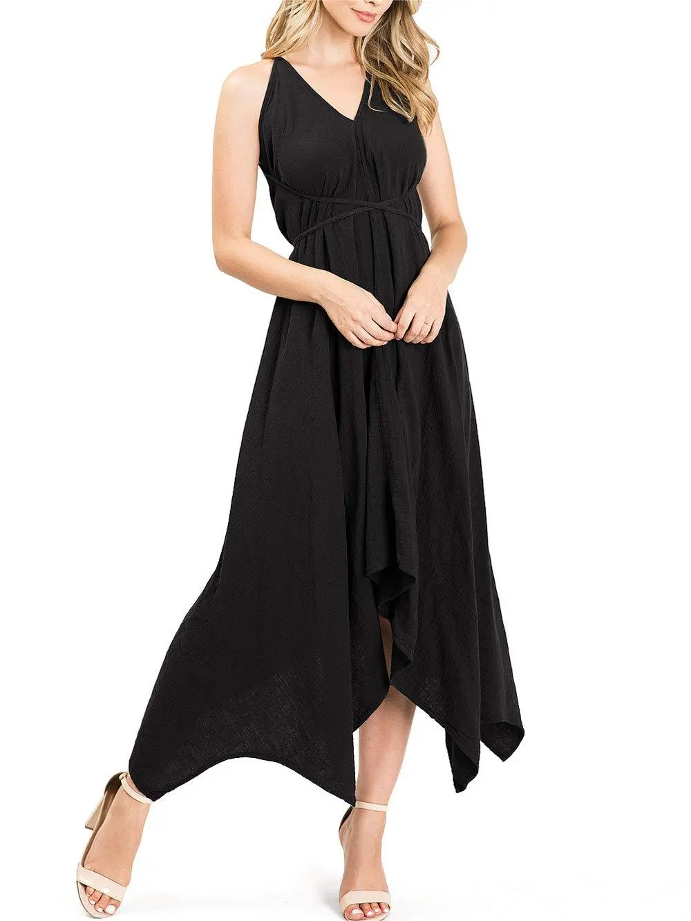 Taupe Asymmetric Midi Dress