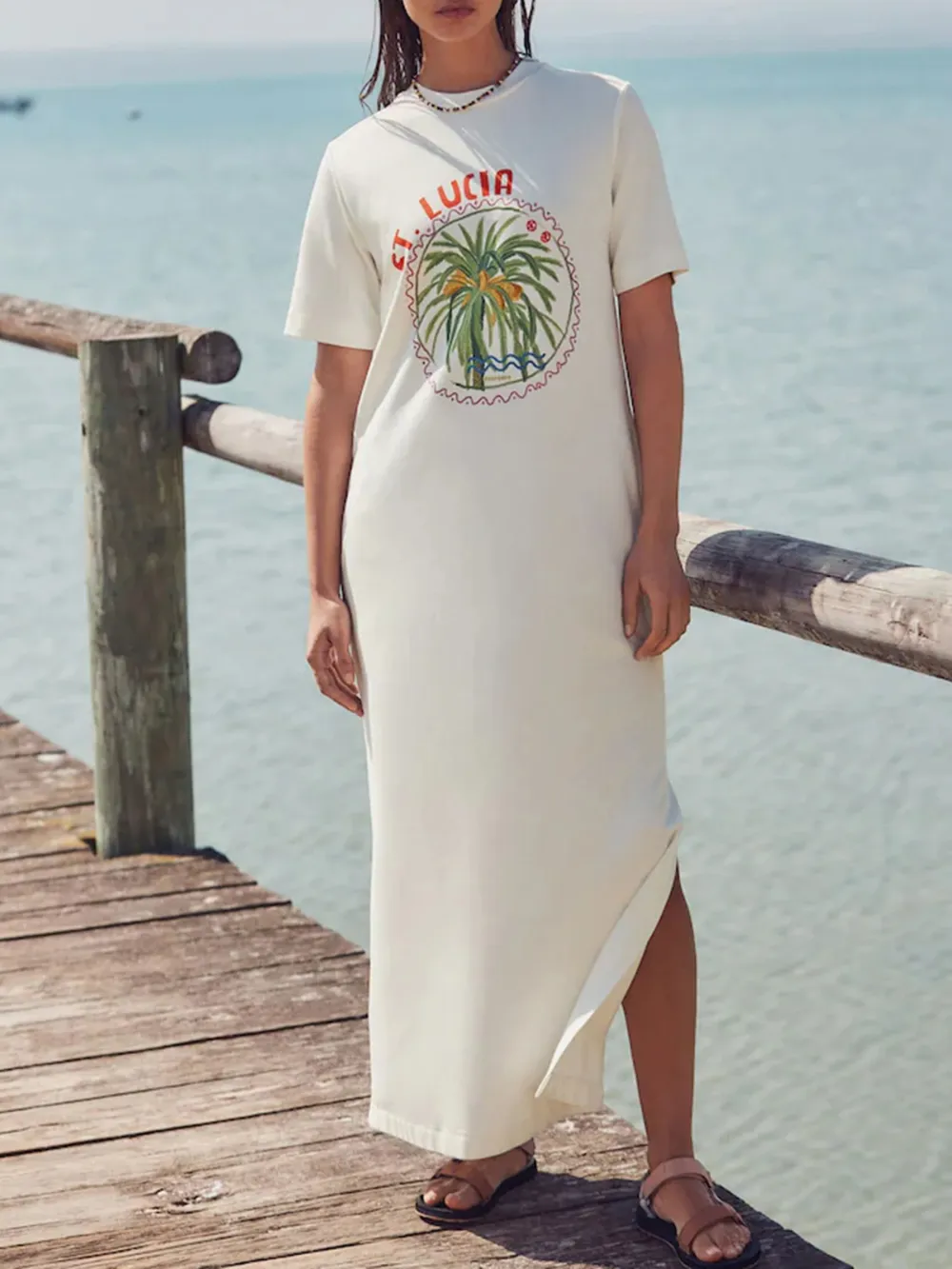 Casual Versatile Solid Color Crew Neck T-Shirt Dress