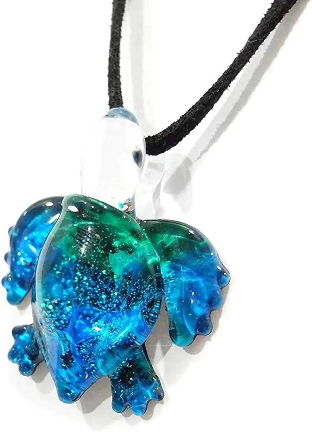 Handmade Ocean Blue Sea Turtle Art Glass Blown Sea Animal Figurine Pendant Necklace Jewelry