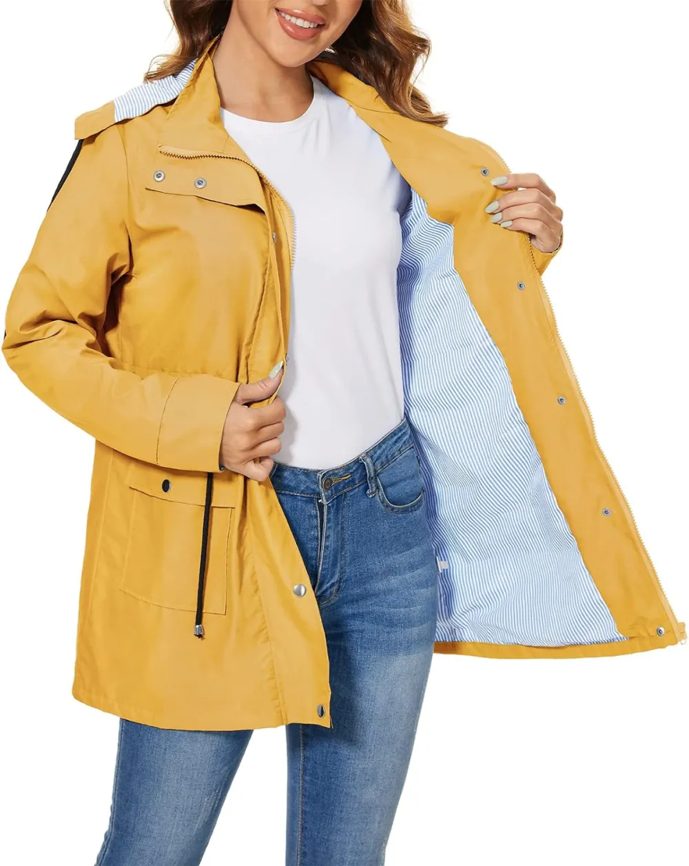 American Trends Rain Jackets for Women Waterproof with Hood Long Rain Coat Windbreaker Jacket