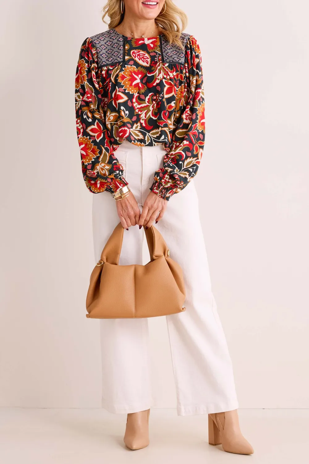Multicolored Abstract Floral Print Long Sleeve Blouse