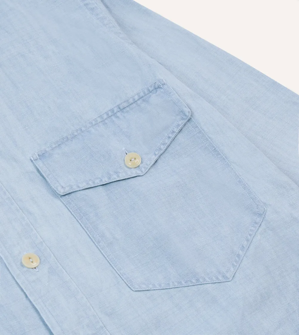 Bleach Wash Cotton-Linen Long Point Collar Work Shirt Casual Style