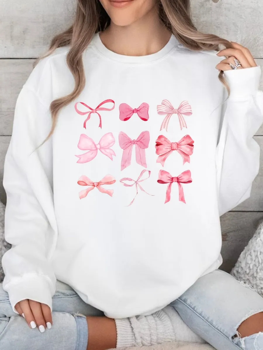 Bow Print Casual Sweatshirt