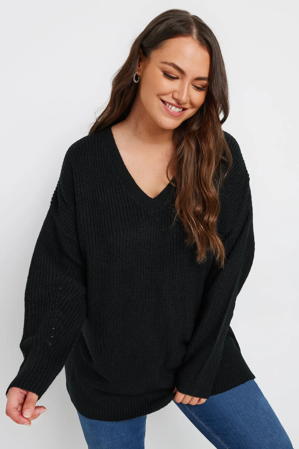 YOURS Curve Black V-Neck Knitted Jumper
