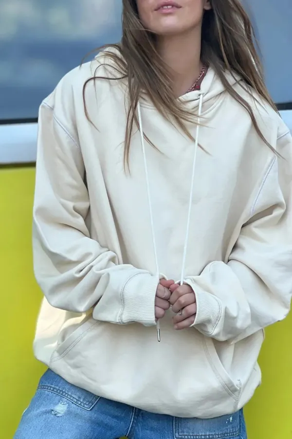 Cream Classic Versatile Loose Hoodie