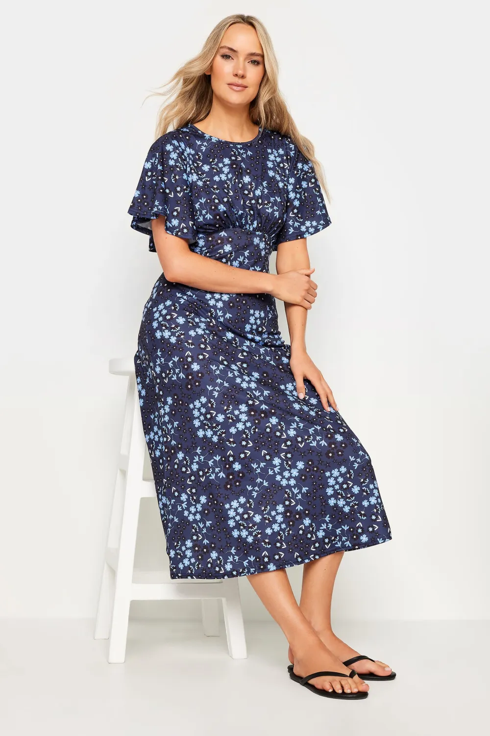LTS Tall Navy Blue Floral Midi Dress
