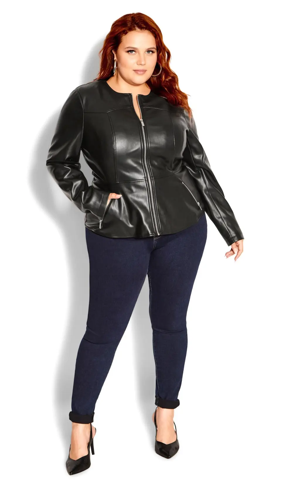 Evans Black Faux Leather Fitted Jacket