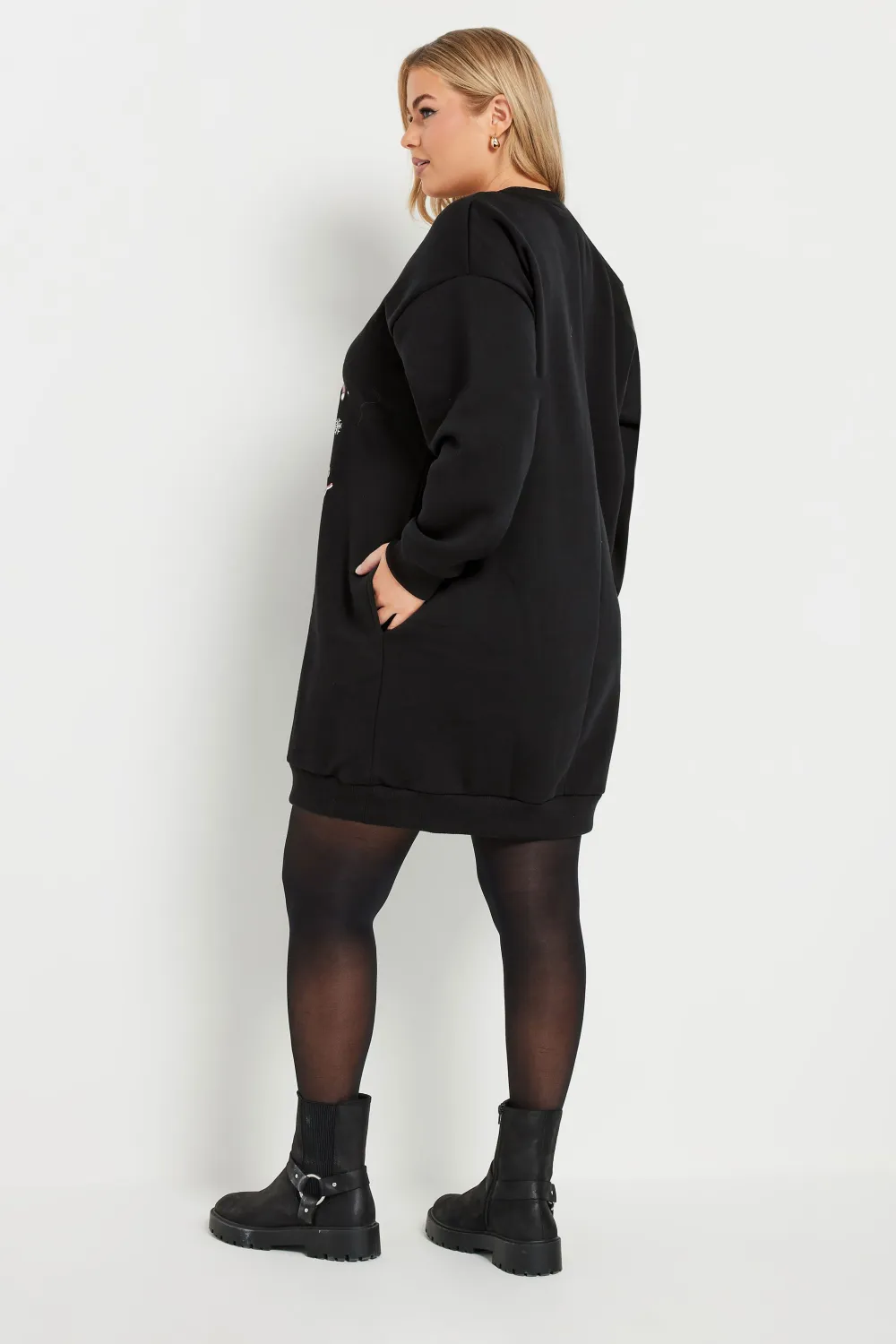 YOURS Curve Black 'Merry Christmas' Teddy Bear Sweatshirt Dress