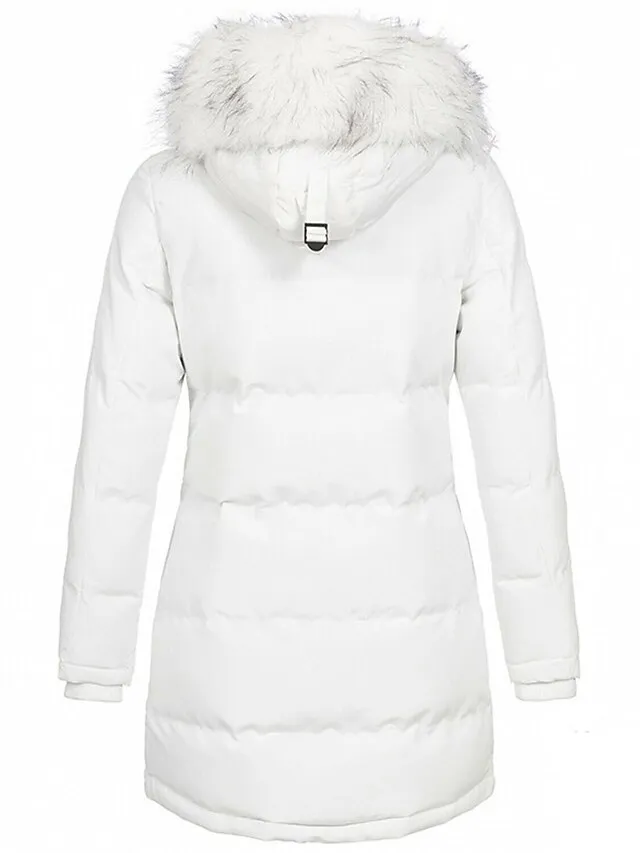 Women's Parka Puffer Jacket Winter Coat Zip up Hooded Coat with Fur Collar Thermal Warm Heated Coat Fall Outerwear with Pockets Classic Long Sleeve Black White